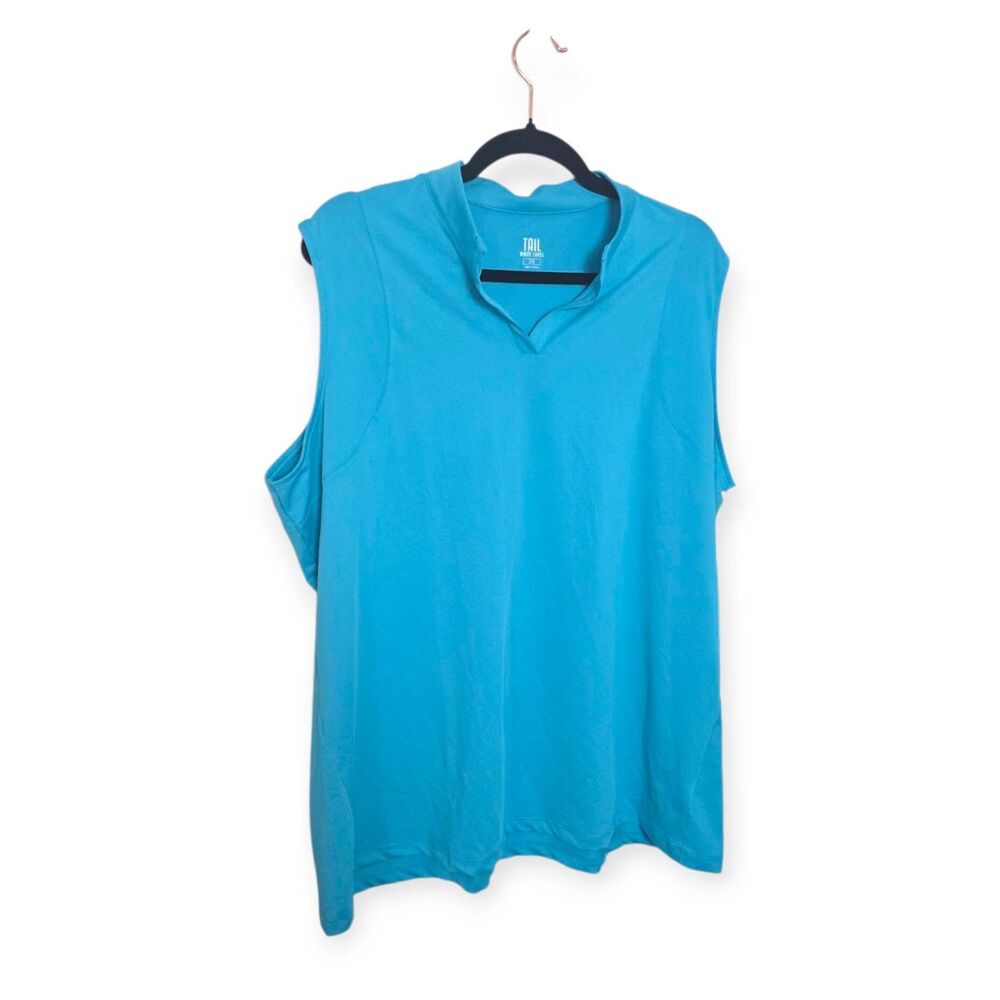 NWT Tail White Label Womens Size 2X SPF 50 Aqua Blue Sleeveless Golf Polo